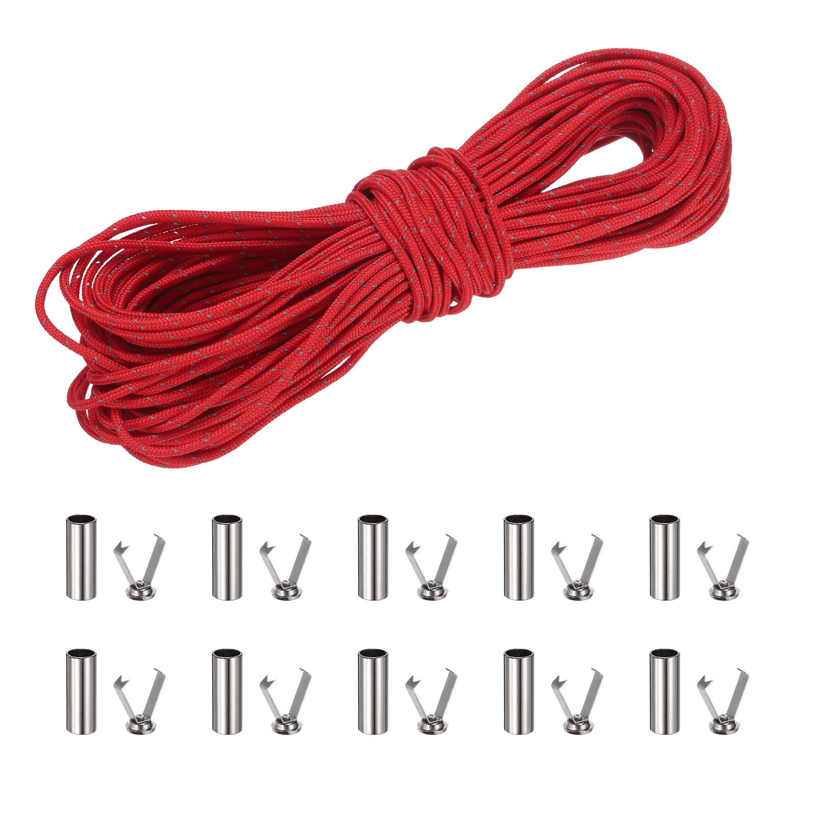 sourcing map 2mm Reflective Guyline Camping Paracord, 65ft Thin Reflective Cord Rope with Cord End Caps for DIY Shoe Laces, Tarp Hiking Tent Camping, Bright Red โ image 1