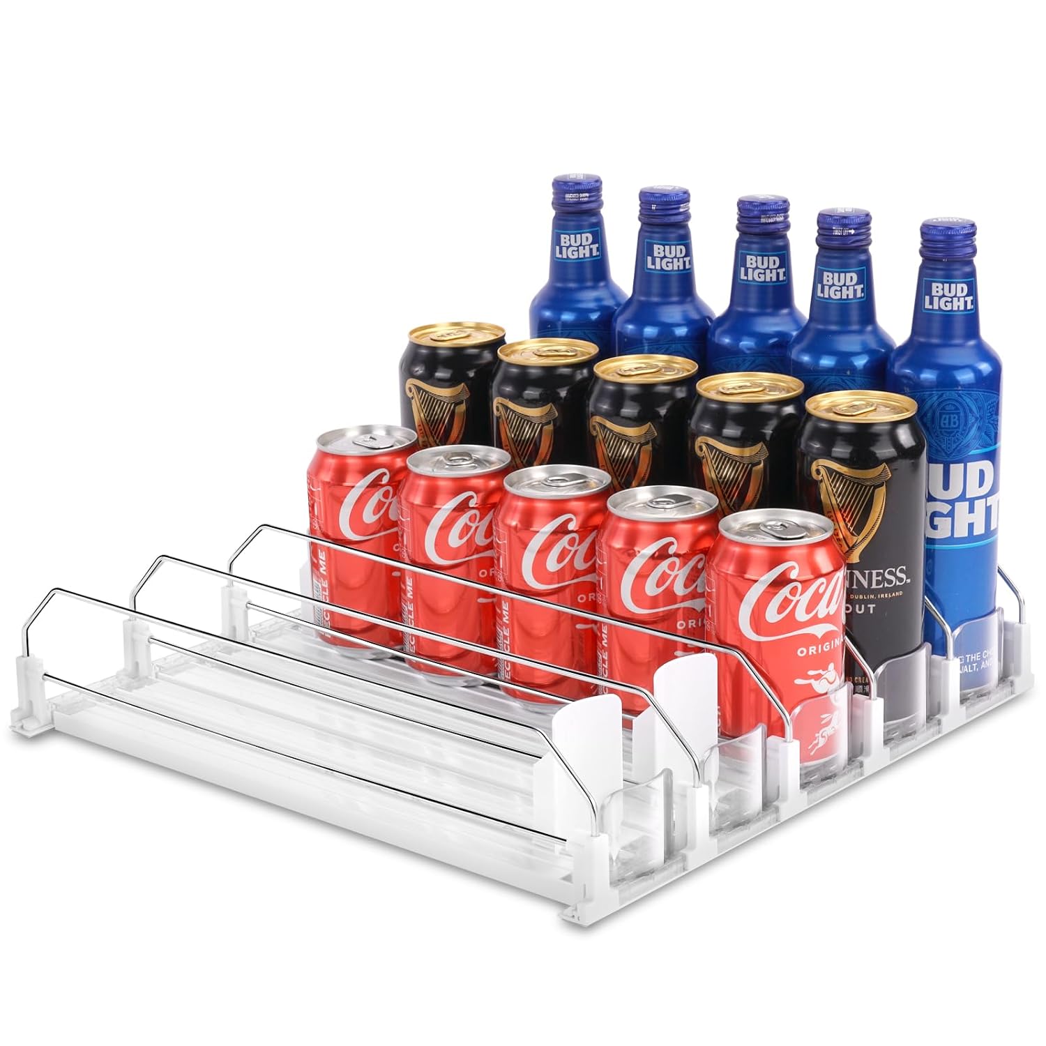 Drink Dispenser for Refrigerator, Self-Pushing Soda Can Organizer for Fridge, 5 Rows already Assembled, Automatic Can Dispenser with Spring Loaded for Refrigerator Holds 25 cans, White