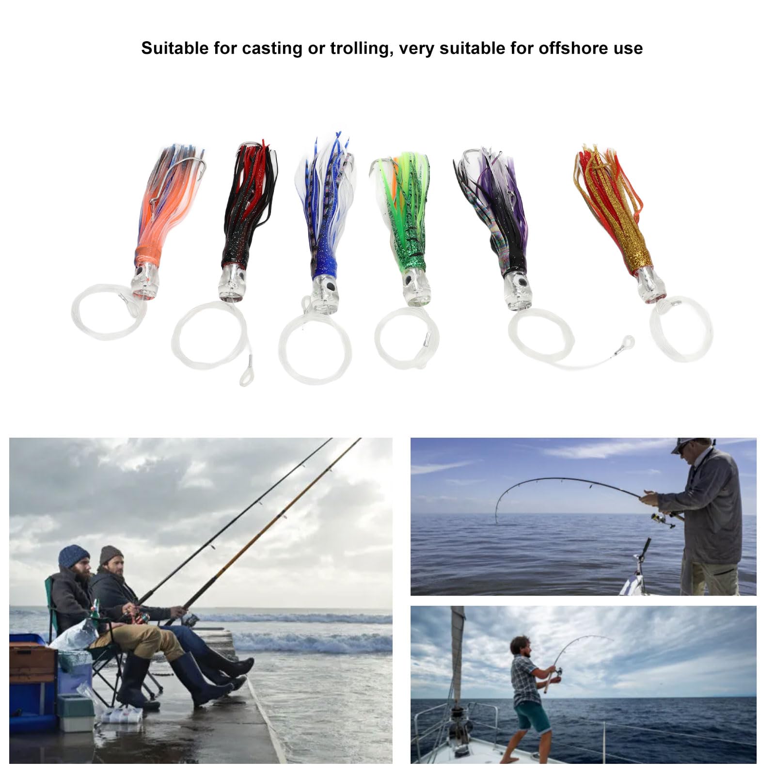 Señuelo de Trolling, Juego de 6 Piezas de Señuelo de Pesca con Ojos 3D, Kit de Cebo de Señuelos de Pesca de 6 Colores Incluye Bolsa de Almacenamiento, Señuelos con Faldón de Agua Salada