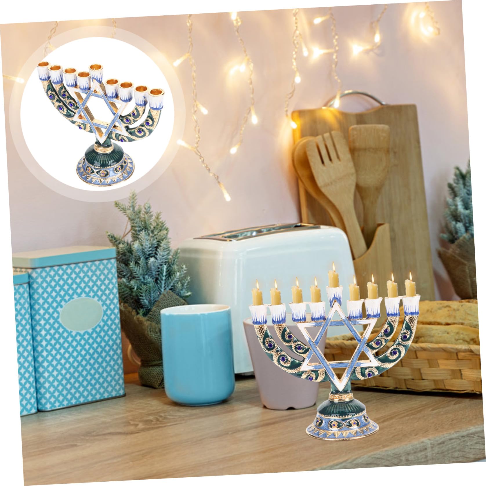 Candeliere Ebraico a 9 Bracci in Lega, Stile Retro Religioso