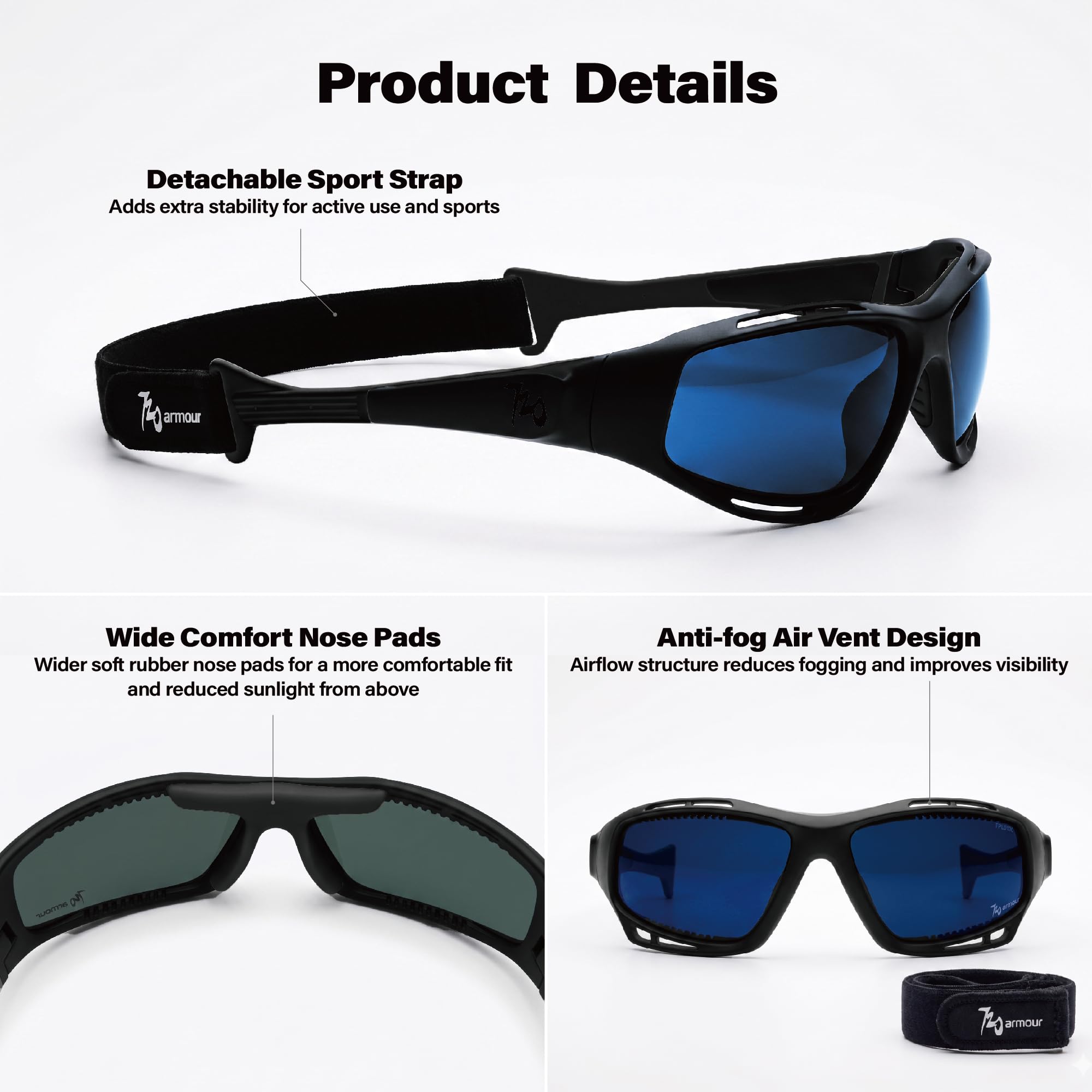 Stingray Polarisierte schwimmende Sonnenbrille - UV400-Schutz für Männer und Frauen, ideal für Wassersport (mattschwarz/blaue Linse)
