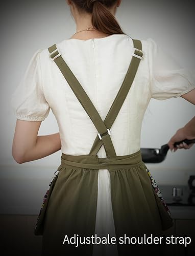 Miniatura 8 de Delantales de cocina para mujer con bolsillos, lindo delantal vintage de chef, delantal pinafore para jardinería, cocina, horneado, pintura Verde