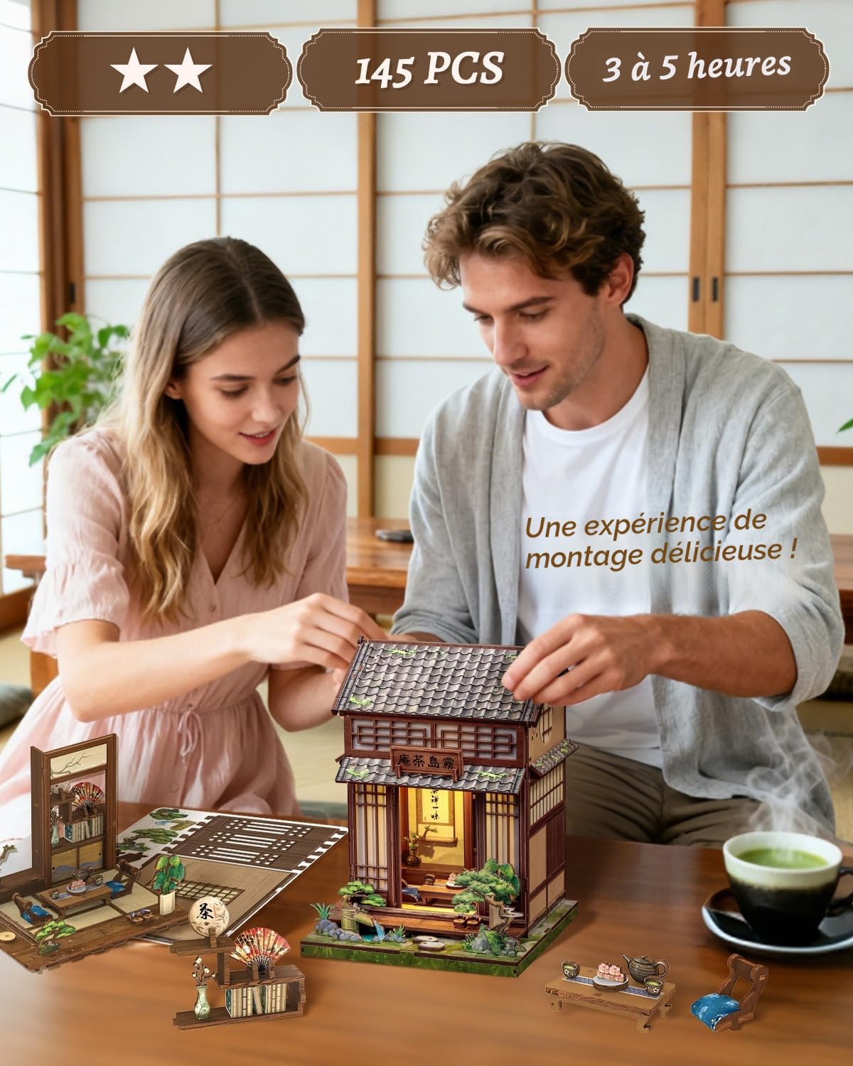 Cutefun Japanese Book Nook - Mit LED-Licht DIY Miniature houseals, Geschenk für puzzleliebhaber -2er-Pack (Izaka-ya Kurosawa&Kirishima Cha-an)