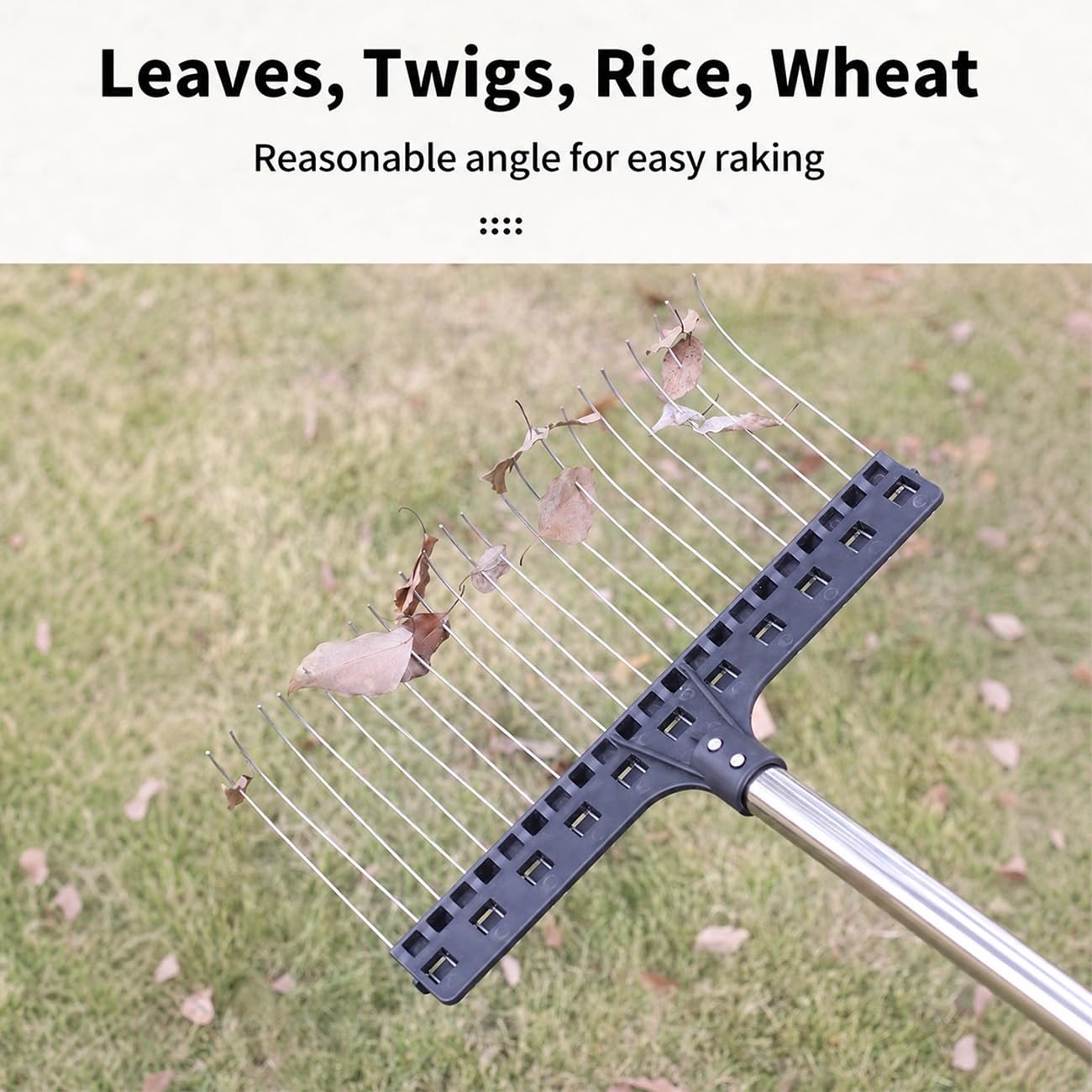 Laubrechen Verstellbar - 160cm Fächerbesen Laubbesen,Laubharke Metall mit Handschuhe,Gartenrechen,Rechen Garten,Laubfächer,Rasenrechen zum Reinigen von Pflanzen, Rasen und Hof