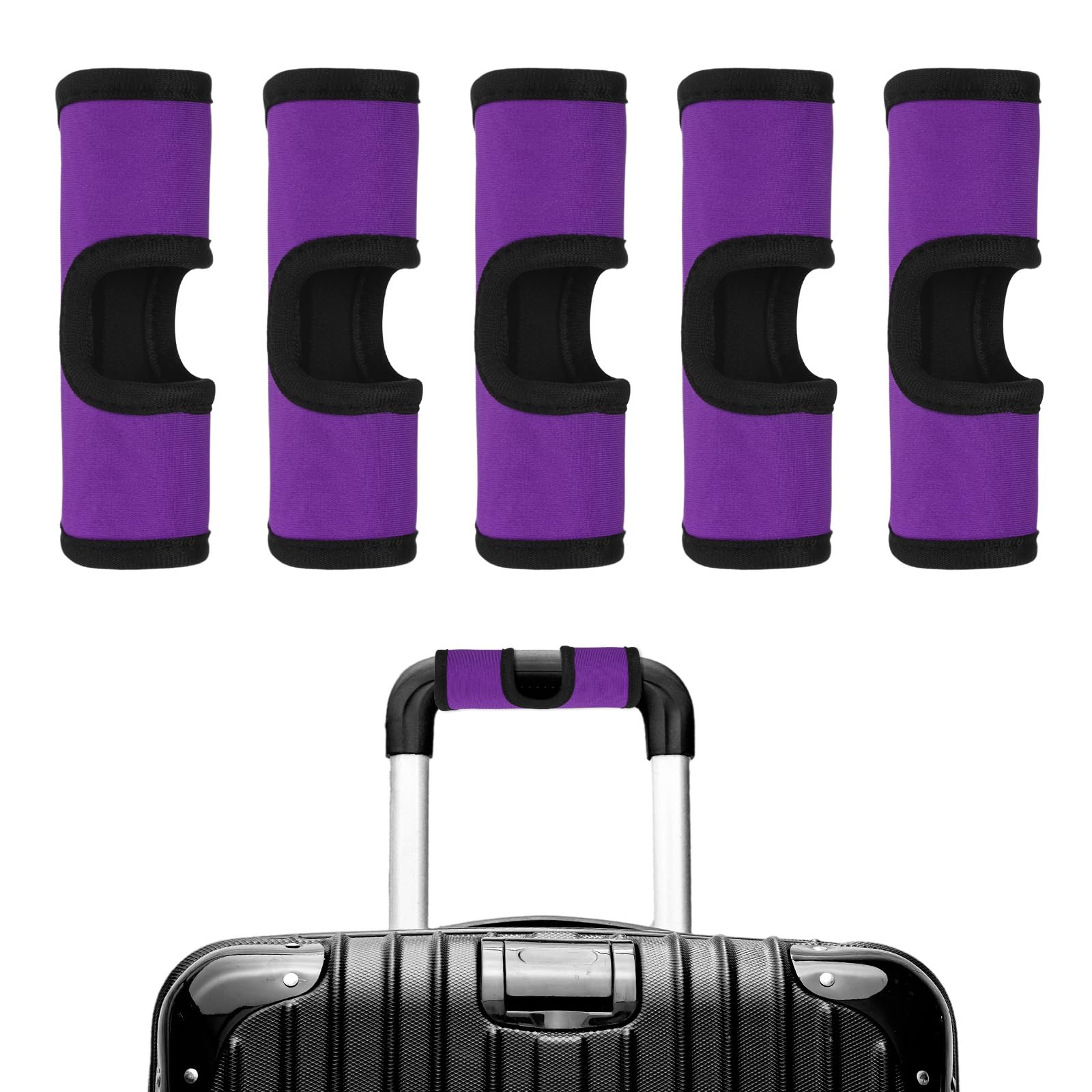 TIXIPEM Luggage Handle Wrap [5PCS] - Neoprene Luggage Identifiers Hollow Design Use for Push-Button Suitcase & Trolley Case - [Purple-6IN/15CM]