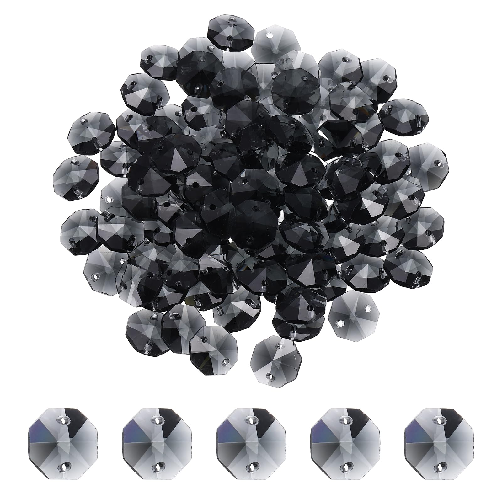 YELARXI 14mm Glass Octagon Beads, Sun Catcher Beads Bulk 2 Hole Sun Catcher Pendants 0.55" & 150 Pcs & Transparent Black-Fitting for (Arts Crafts/Crystal Chandelier Repair/DIY Wind Chime) — image 1