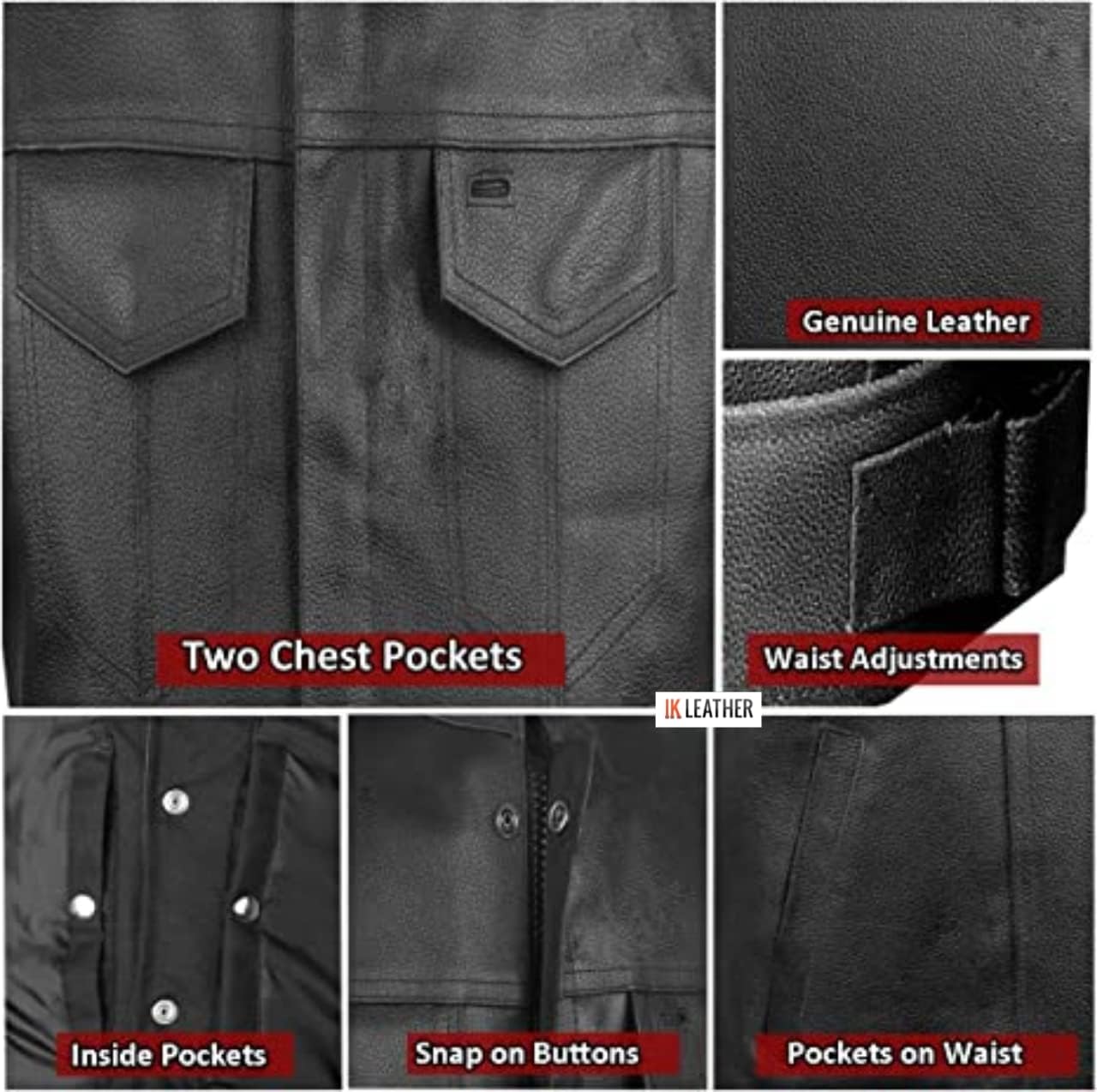 SOA Vest for Men Leather Club Style Vest W/Concealed Gun Pockets, Cowhide Leather Biker Vest, Single Panel Back