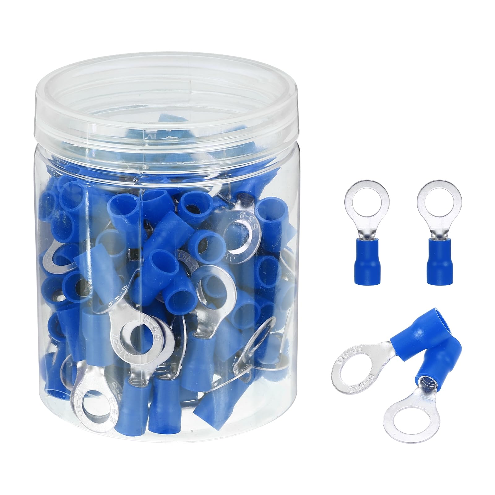 sourcing map 100Pcs Insulated Ring Terminal RV5.5-8 Battery Lugs 12-10AWG Electrical Crimp Terminals Eyelet Wire Connectors for Industrial, Electrical Wiring, Blue