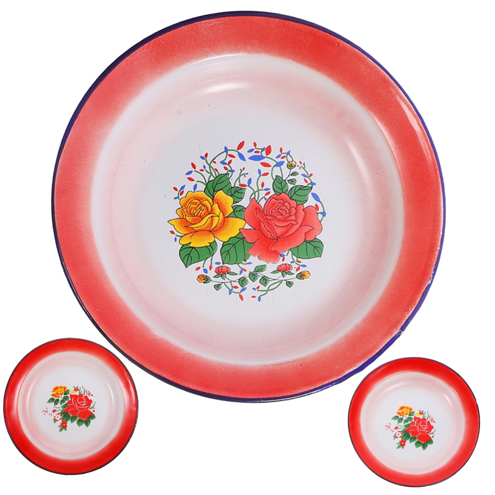 OFFSCH 3Pcs Vintage Enamel Plates Creative Colored Serving Dishes for Snacks Desserts and Fruits for Weddings Banquets and Family Gatherings