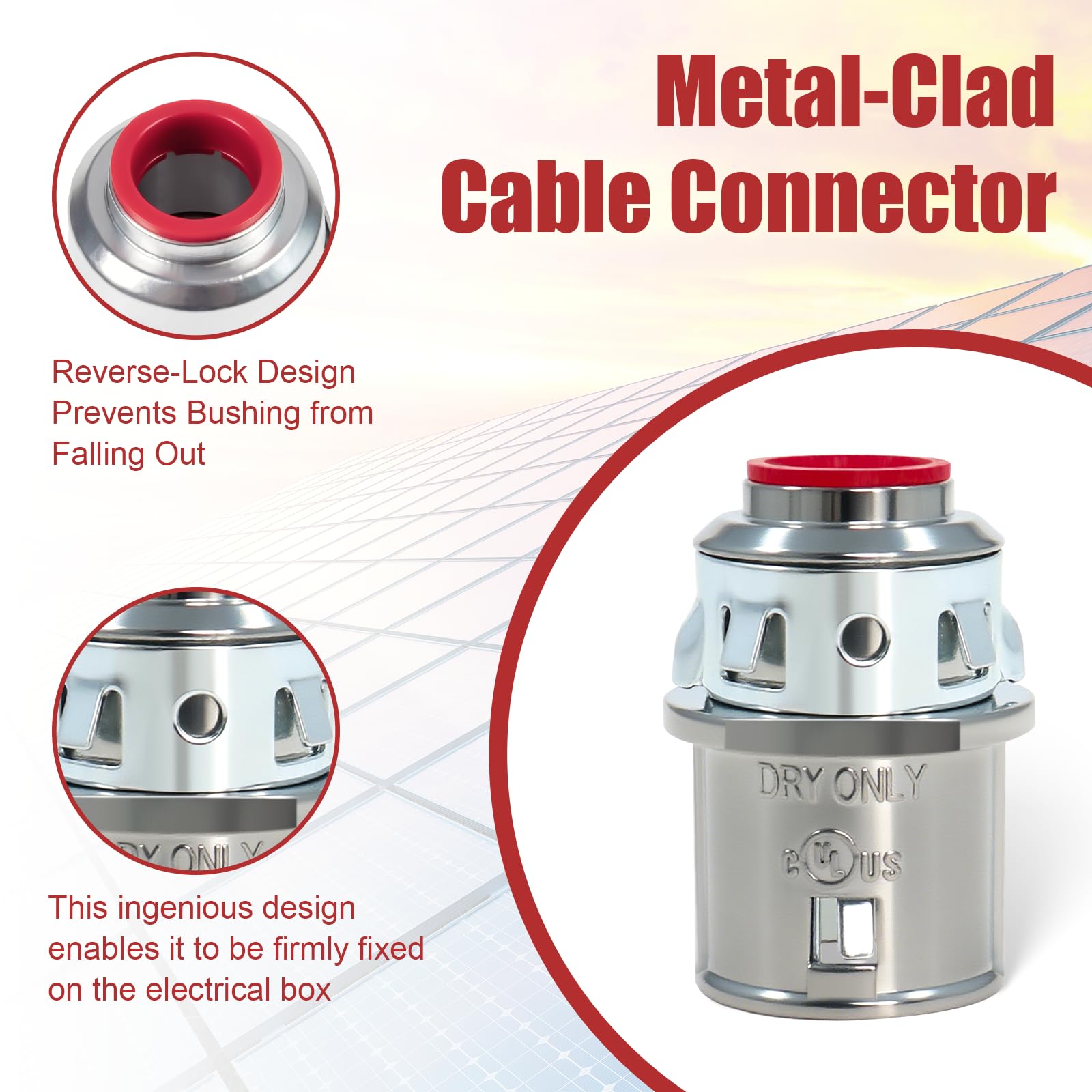 15 Pack MC Cable Connectors, 3/8" Snap in Connectors for 1/2" Knockouts — Amazon image 3