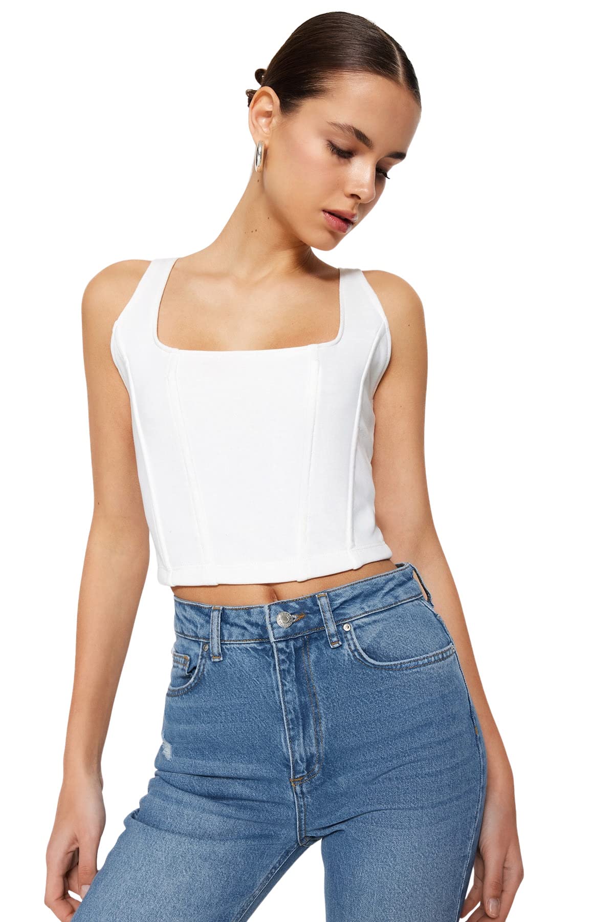 TRENDYOL Damen Trendyol Damen Camisole mit Quadratischem Kragen Hemd, Ecru, L EU