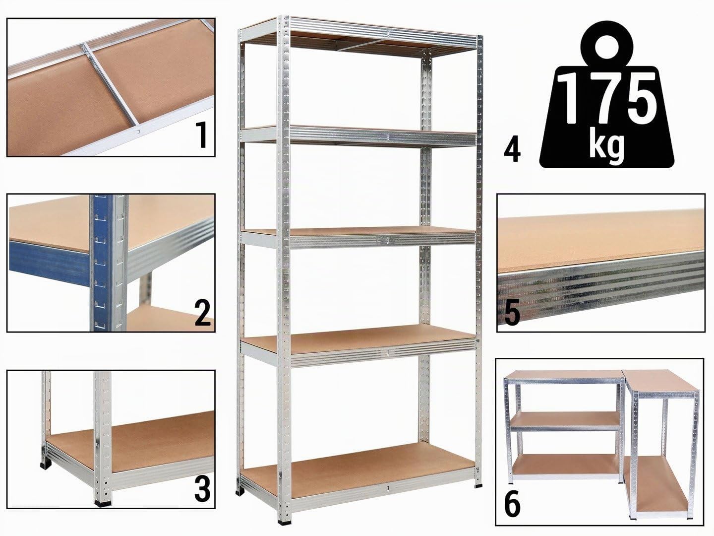 Estantería para cargas pesadas - Estantería industrial - 40 cm de profundidad - 5-180 x 60 x 40 cm - Capacidad de carga