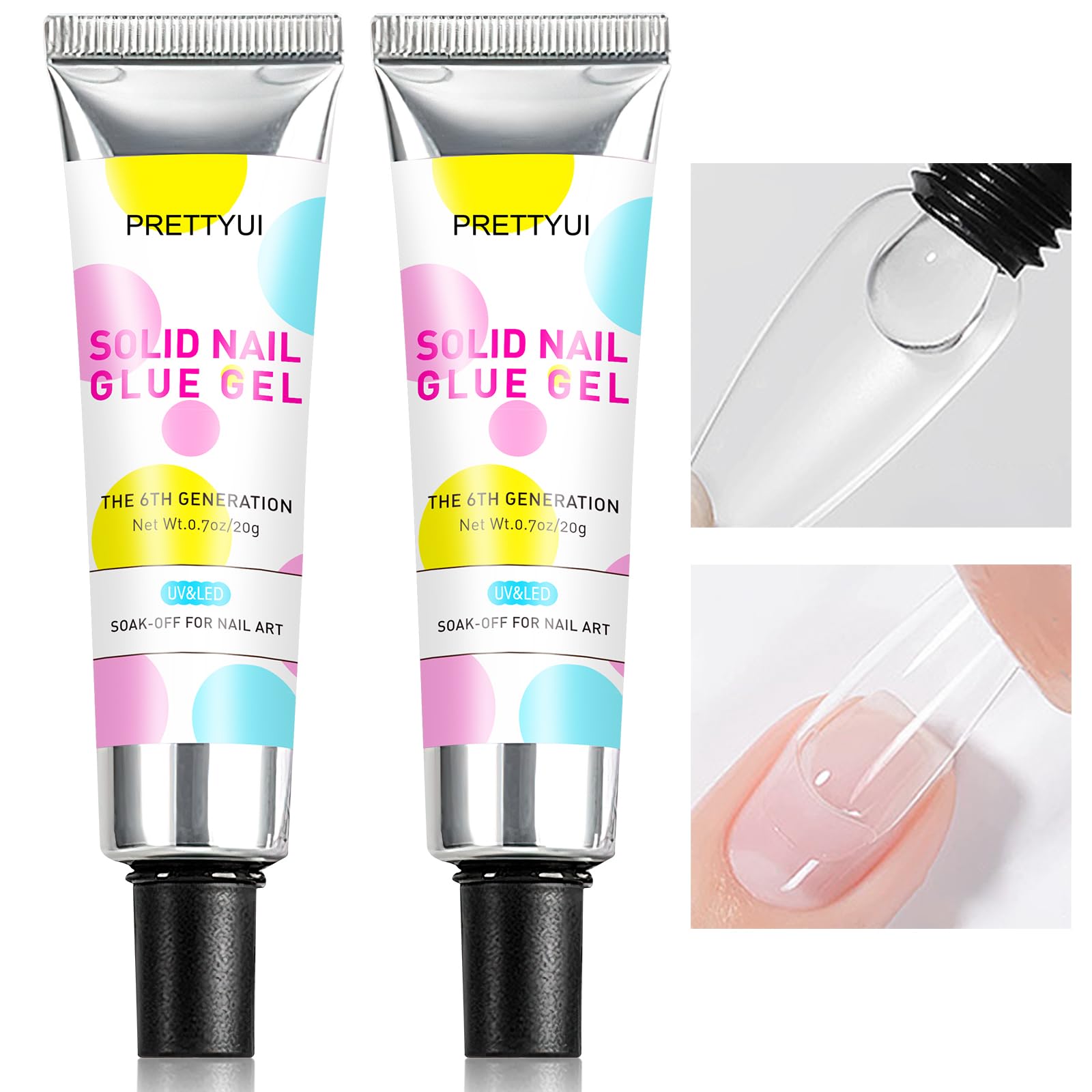 Prettyui 2x20g Solid Nail Glue Gel for Press On Nails, 3-in-1 Solid Nail Gel for Soft Gel Nail Tips, Upgraded Solid Nail Glue Gel UV/LED Curing Needed, Strong Nail Glue Gel for Acrylic DIY Nail Art