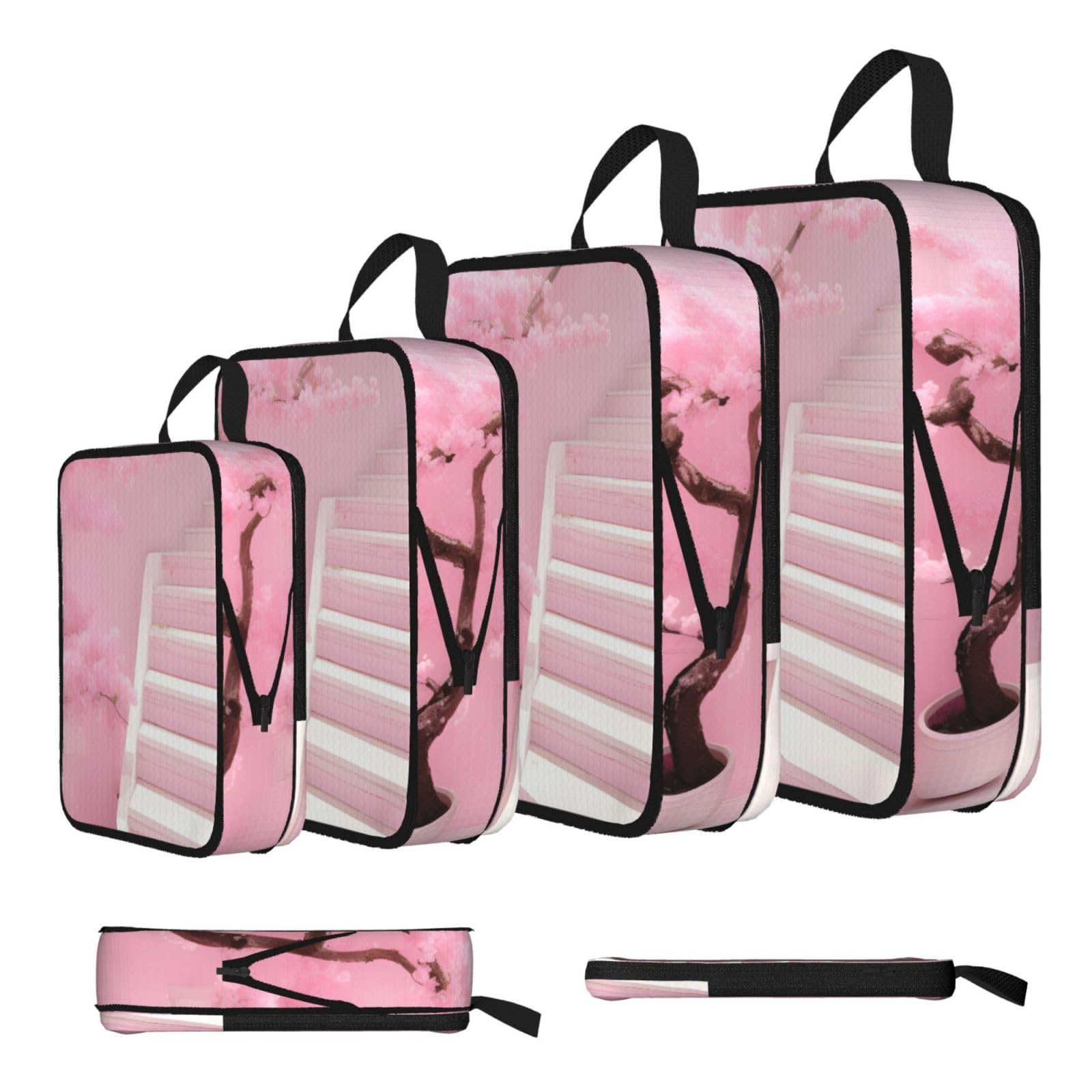Sxzvvbn Black Cherry Blossom White Staircase Compression Packing Cubes 4 Piece Set