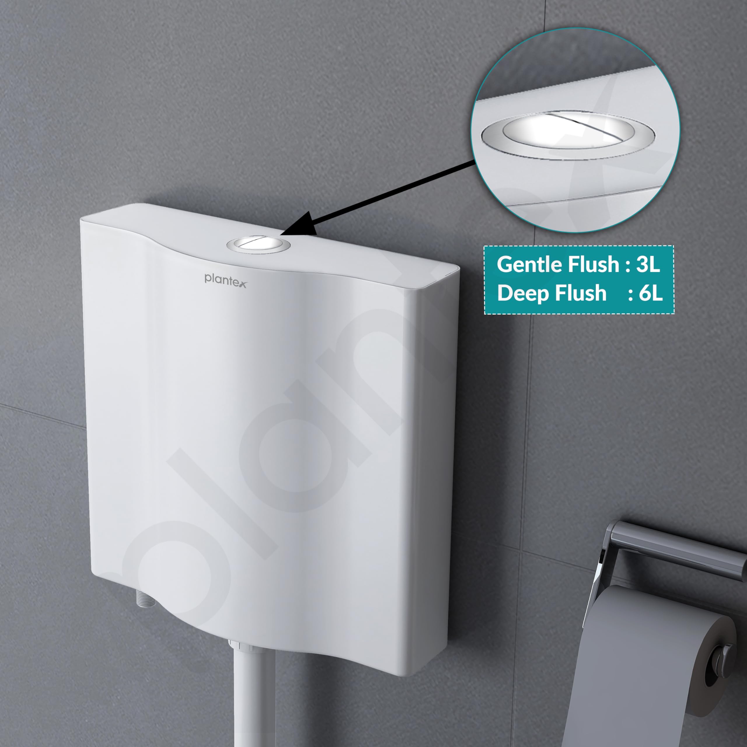 Plantex Flush Tank for Toilet with 8 LTR Water Capacity/Polypropylene Toilet Flush Tank/Flushing Cistern for Bathroom - Pack of 1 (White) 3