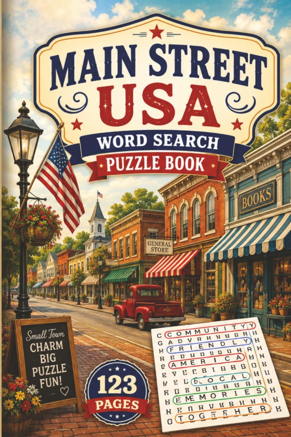 Main Street USA Word Search Puzzle Book: 60 Nostalgic Puzzles for Seniors: Extra Large Print Word Finds Featuring Small Town Charm, Classic Shops, and ... Years Nostalgia Word Search Collection)