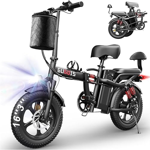 Folding Electric Bike for Adults, 2 Seater Electric Bike, 750W/1000W Peak Motor, 48V Removable Battery, Up to 45/60Miles, 16"/20" Tire Ebike, All-Terrain Foldable Electric Bicycles