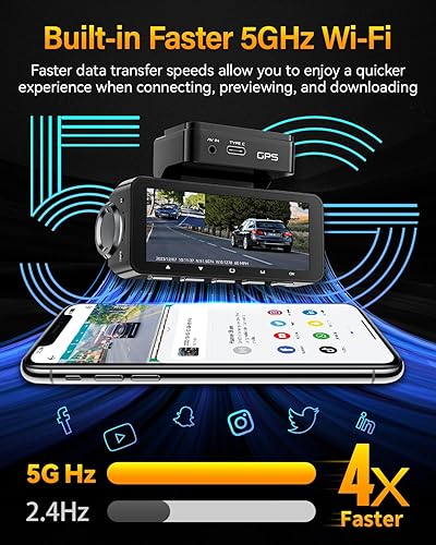 Miniatura 7 de Cámara de salpicadero frontal trasera 4K GPS integrado 5GHz WiFi, pantalla IPS de 3.39 pulgadas, control de voz, cámara de tablero dual para