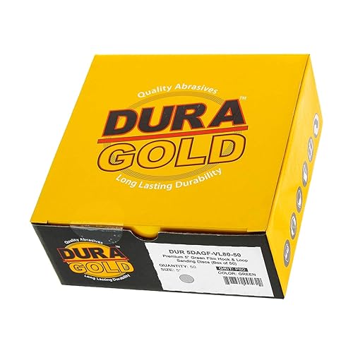 Miniatura 4 de Dura-Gold Discos de lijado de película verde de 5 pulgadas de alta calidad, grano 80 (caja de 50) - Discos de papel de lija con respaldo de gancho y