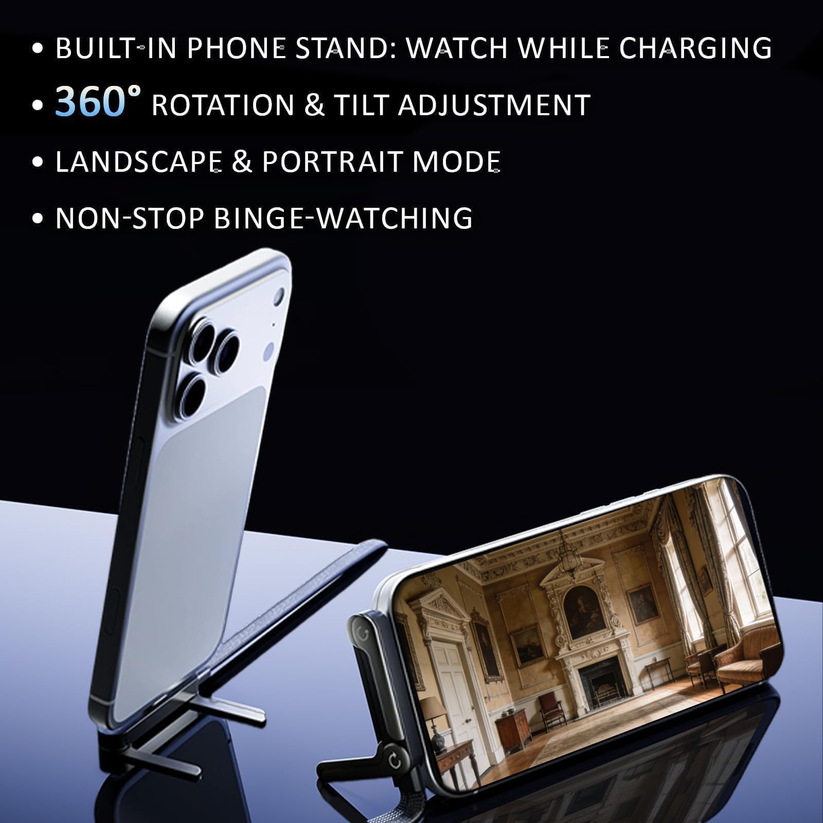 nnOuOnn Invisible Foldable Holder Charger Cable with Stand, 240w Fast Charging Stand Sideways Data Cables with Bendphone Accessories, Flat USB c 5 FT/150cm, for iPhone 17 Series, S25 S24 Ultra — view 5
