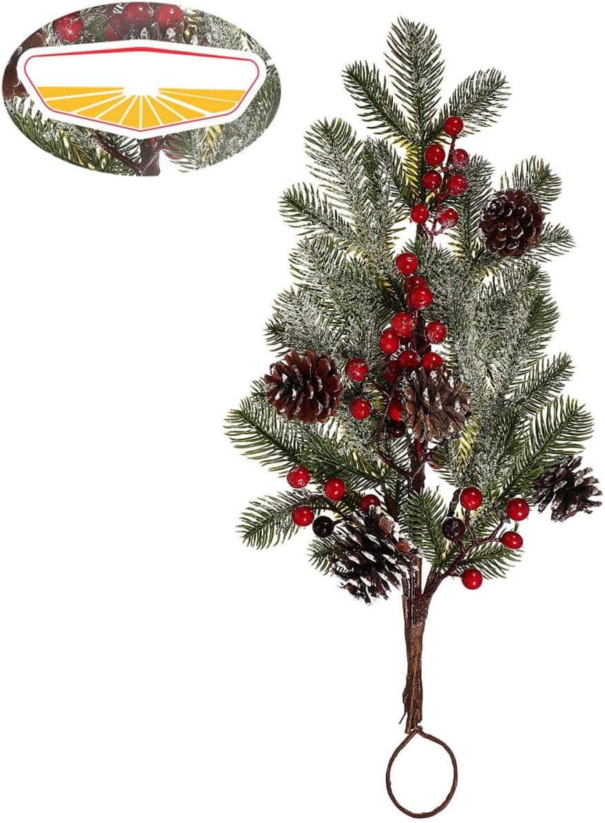PRETYZOOM 2pcs Christmas Teardrop Swag, 21.7" Christmas Swags with Artificial Red Berries and Pinecone, Holiday Teardrop Pendant for Front Door Decoration