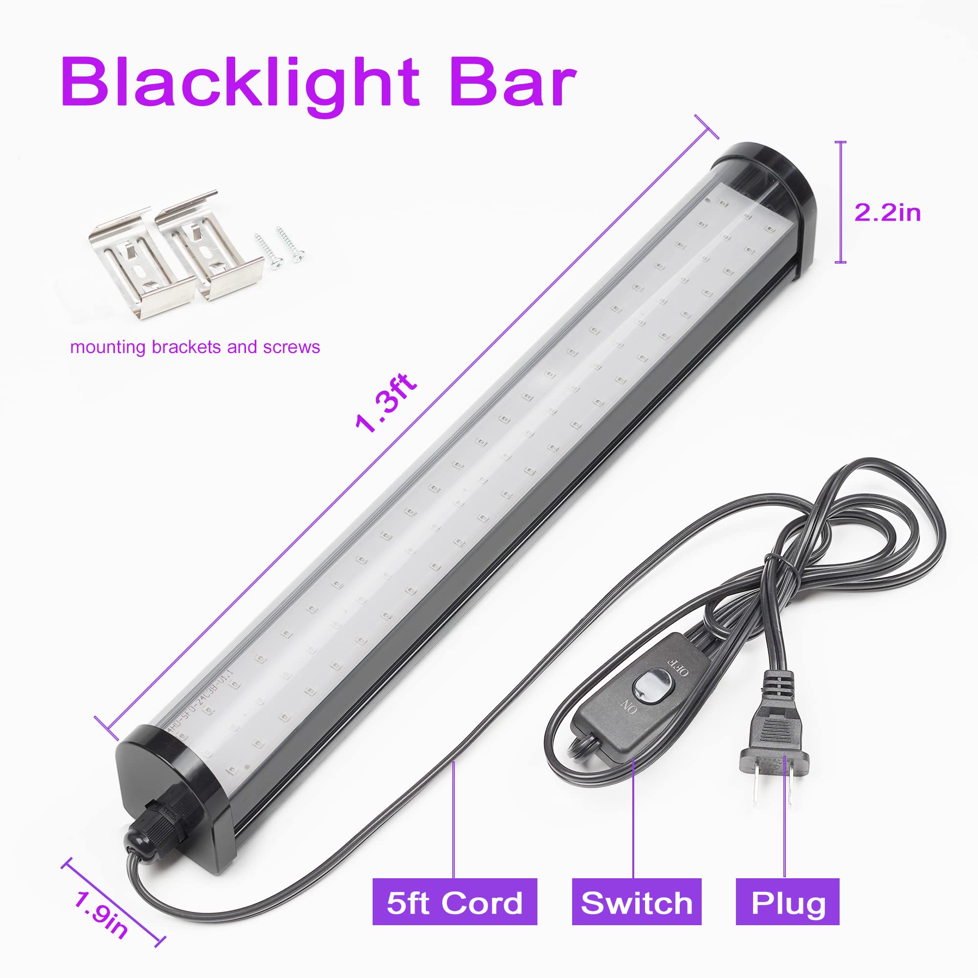LED Black Light Bar, 25W 1.3ft Upgraded UV LED Blacklight with 5ft Cord, Switch, and Plug, Glow in The Dark Party Supplies for Halloween, Birthday Decor, Room, Bedroom Decorations, Body Paint, Poster