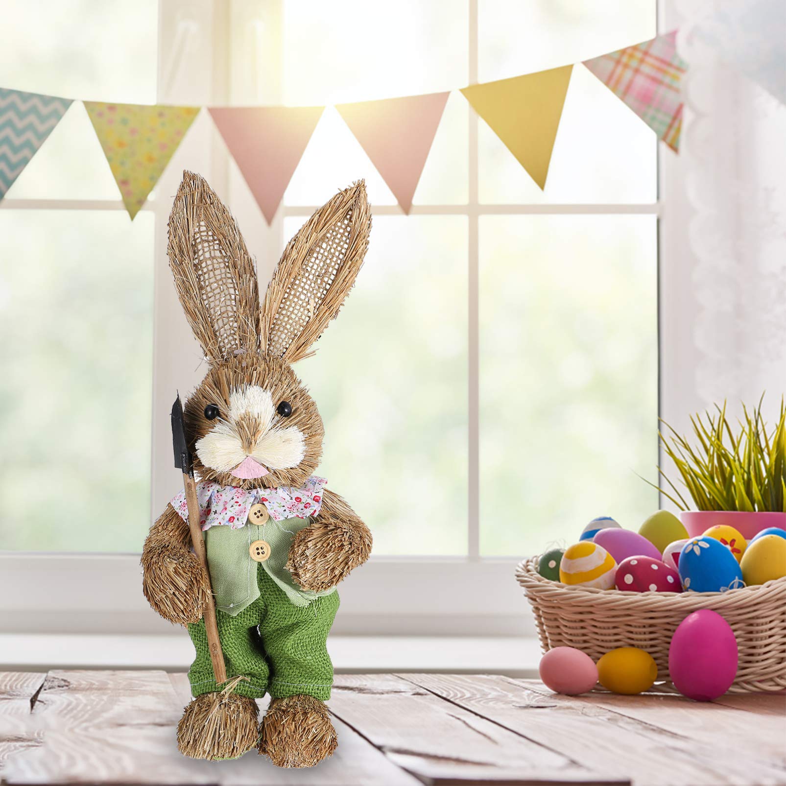 Toyvian Strohhasenfigur Für Osterdekoration Künstliche Hasenfigur Osterhasenschmuck Für Wohnzimmer Veranda Garten Ostergeschenk