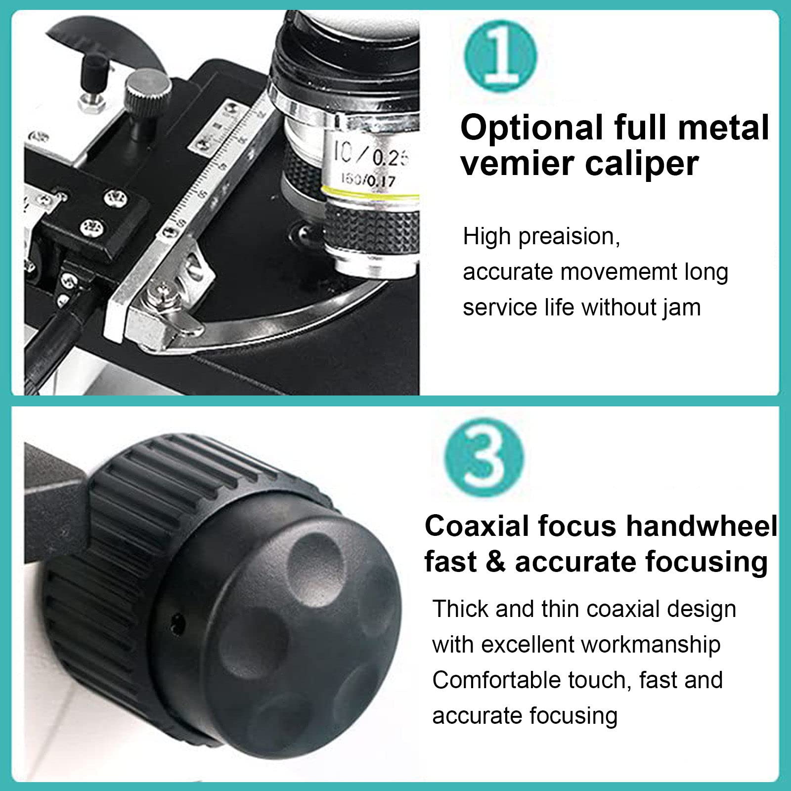 Microscopio Binocular 10000x para Adultos, con Portaobjetos De Microscopio, Soporte para Teléfono Y Kits De Preparación De Muestras, Luces Led Ajustables, Enfoque Coaxial Grueso Y Fino