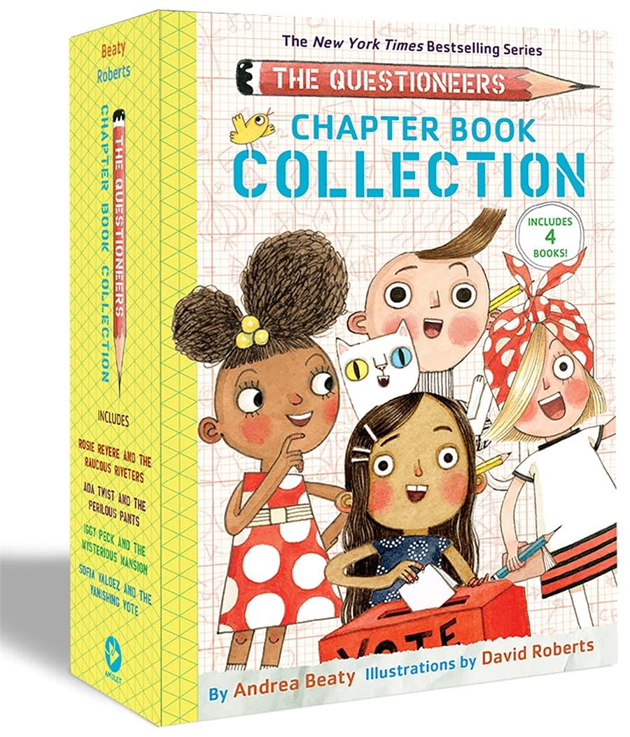 The Questioneers Chapter Book (1-4) Collection 4 Books Set (Rosie Revere and the Raucous Riveters, Ada Twist and the Perilous Pants, Iggy Peck and the Mysterious Mansion & More)