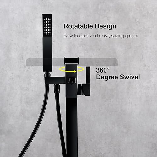 Miniatura 7 de BAGNOLUX Grifo de bañera independiente para montaje en el suelo, grifos de baño de latón con una sola manija con ducha de mano (estilo cascada B,