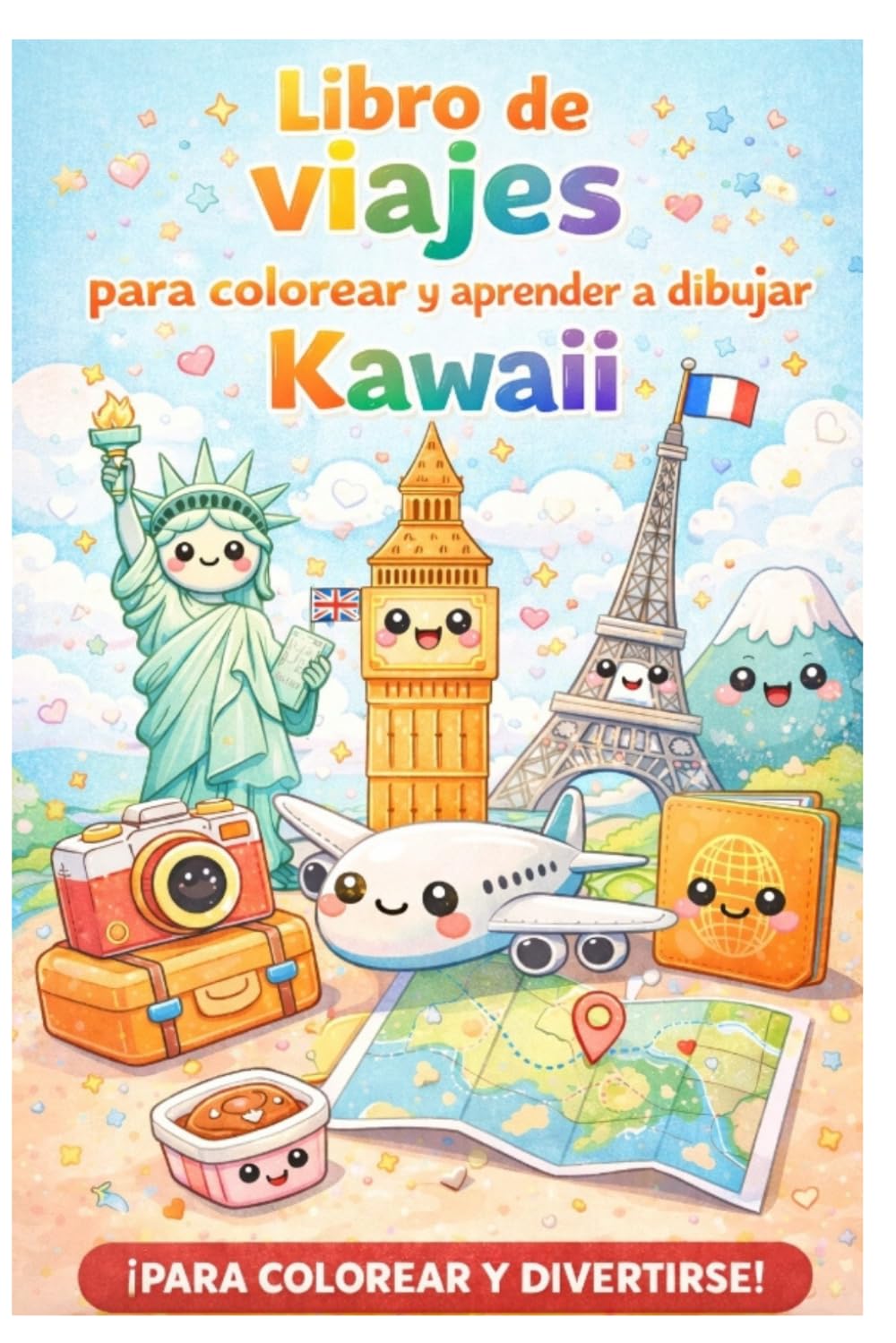 Libro de viajes para colorear y aprender a dibujar Kawaii