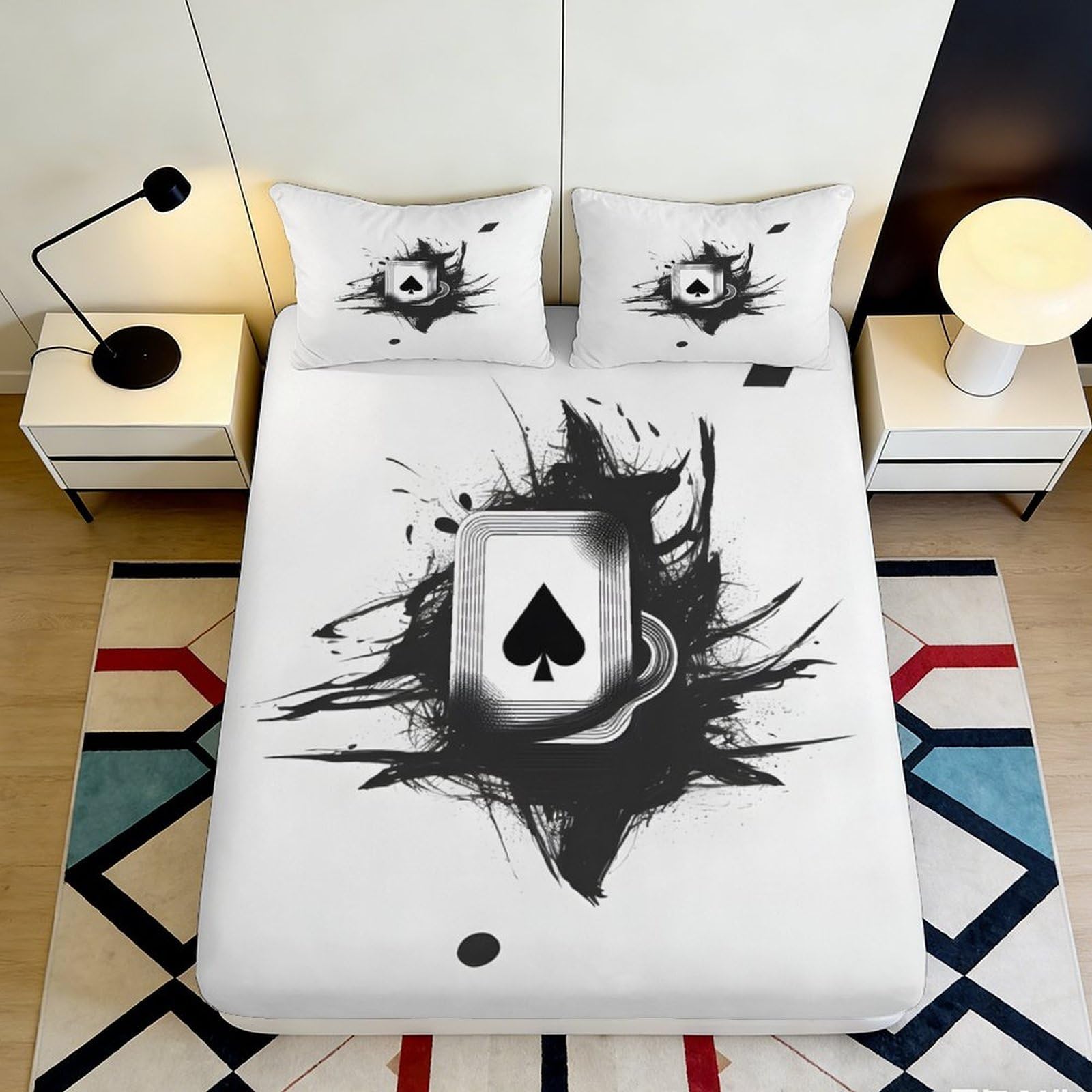 Pnayamiorkfel Style-6 3D Printed Black Ink Splash Ace Of Spades Fitted Sheet Microfiber Soft Bed Cover For Bedroom Dorm Mattress Protection Decor 90X200x25cm