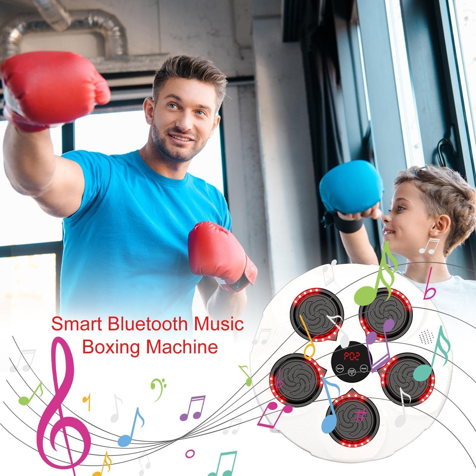 Boxer - Tappetino da boxe musicale, bersaglio da boxe musicale | Tappetino da boxe intelligente per bersaglio da boxe con modalità di illuminazione, macchina da boxe musicale da parete, macchina da | Attrezzatura per punzonatura a velocità regolabile per
