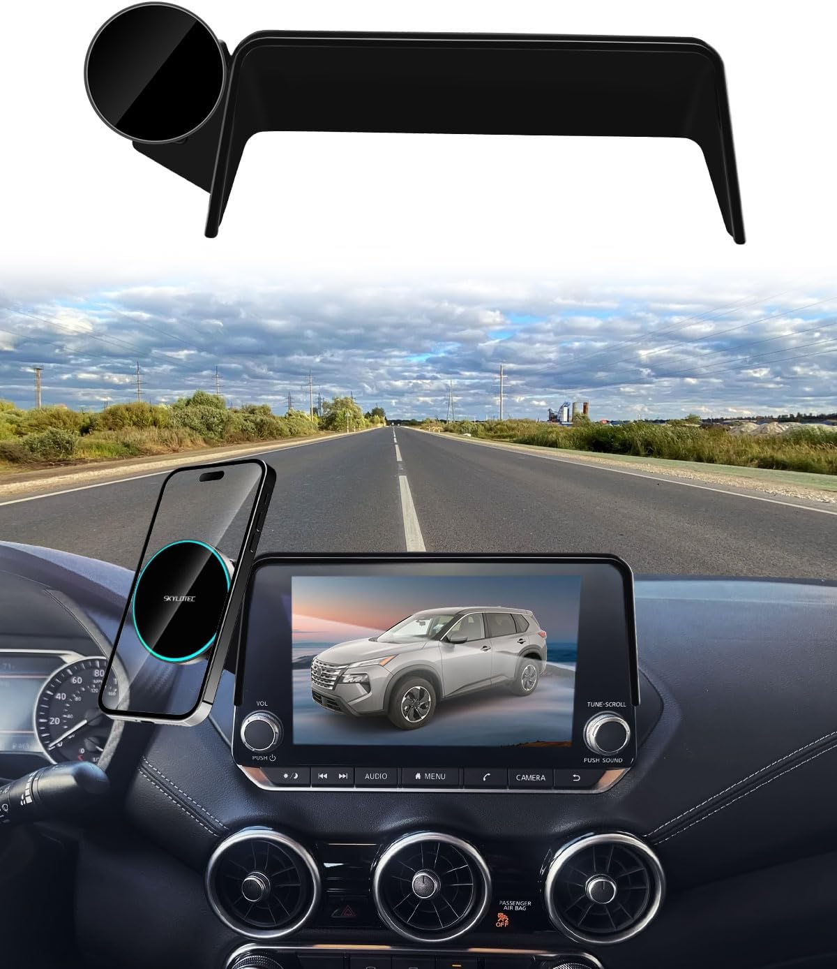 Phone Holder for Nissan Rogue 2021-2025/Altima 2019-2025/Sentra 2020-2025 Accessories 8-Inch Screen, Car Magnetic Phone Mount for MagSafe, Magnets Fast Wireless Charger Phone Base(Not for Sentra S)
