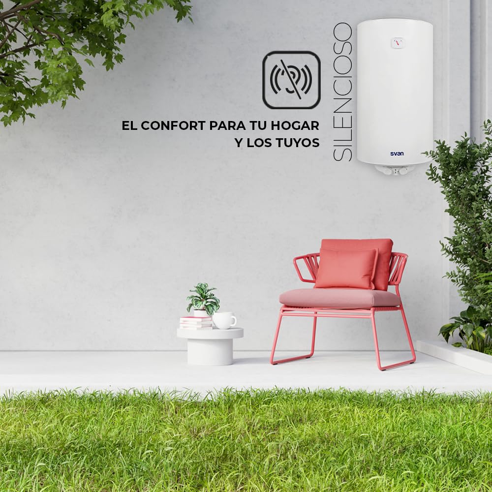 Svan Termo Eléctrico Vertical 92 Litros ST10000. Instalación Vertical, 1500W, Incluye Kit de Montaje, Resistencia de Acero inoxidable, Blanco, Eficiencia Energética Clase C