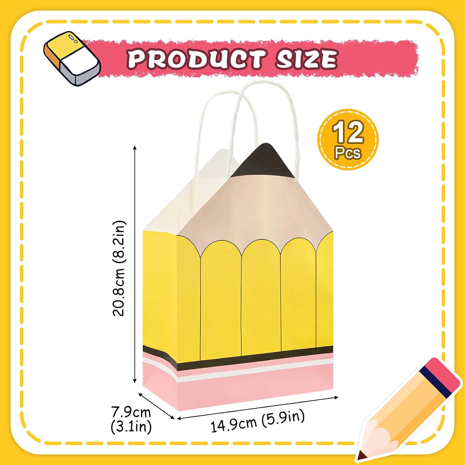 Geluode 12Pcs Pencil 3D Gift Bags, Teacher Candy Gift Boxes, Novelty School Supply Favor Bags for Back to School, Teacher Appreciation, Student Birthday Party Favors Supplies image 2