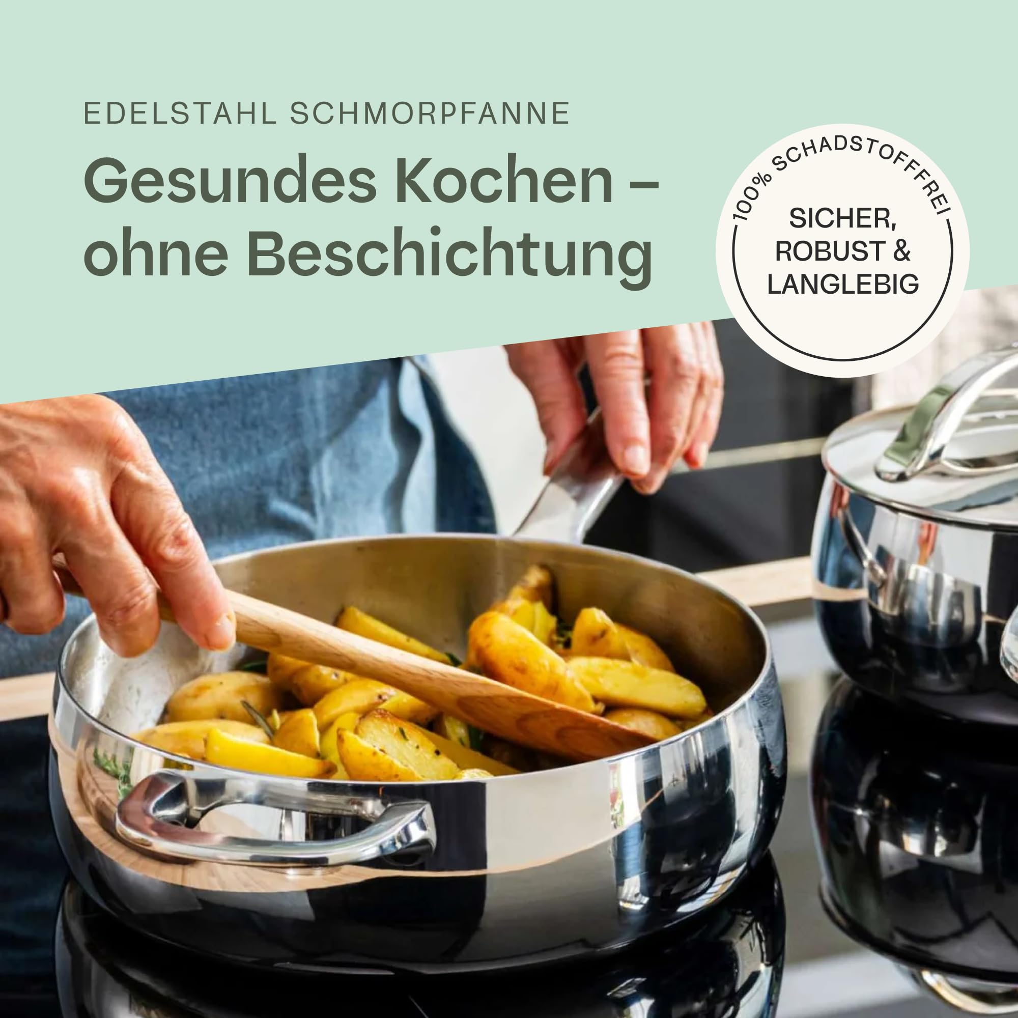 Berghoff Home Sautépfanne (24cm)– Schmorpfanne mit Deckel – Kochtopf für alle Herdarten inkl. Induktion – Kasserolle - spülmaschinengeeignet & Ofenfest
