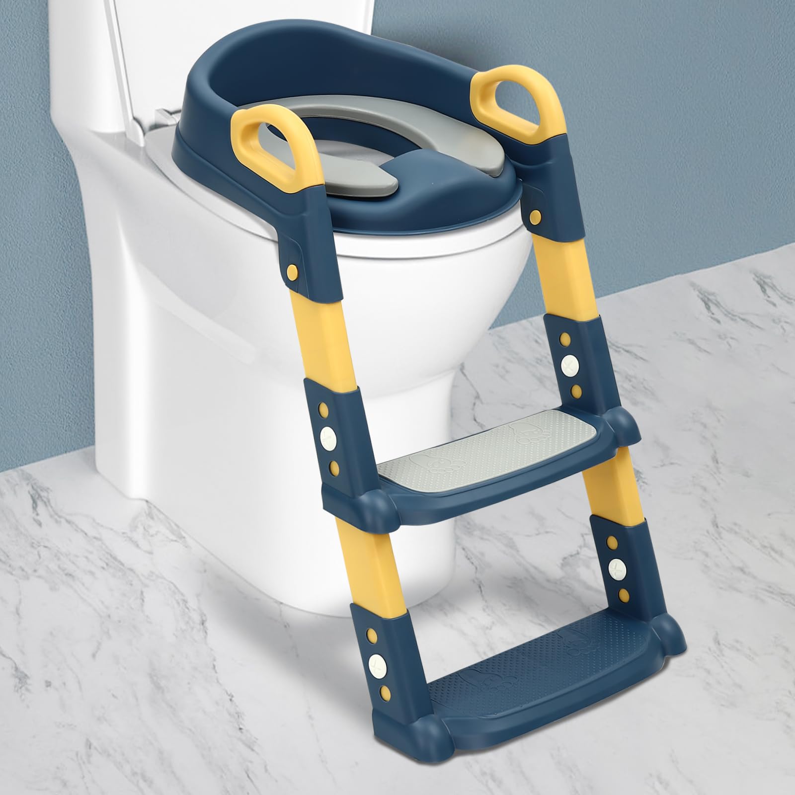 Siège de toilette pour enfant avec marche, réglable en hauteur, pliable, toilette pour enfant avec marche, pliable et confortable, siège de toilette pour bébé avec marche, pour bébés âgés de 2 à 7 ans
