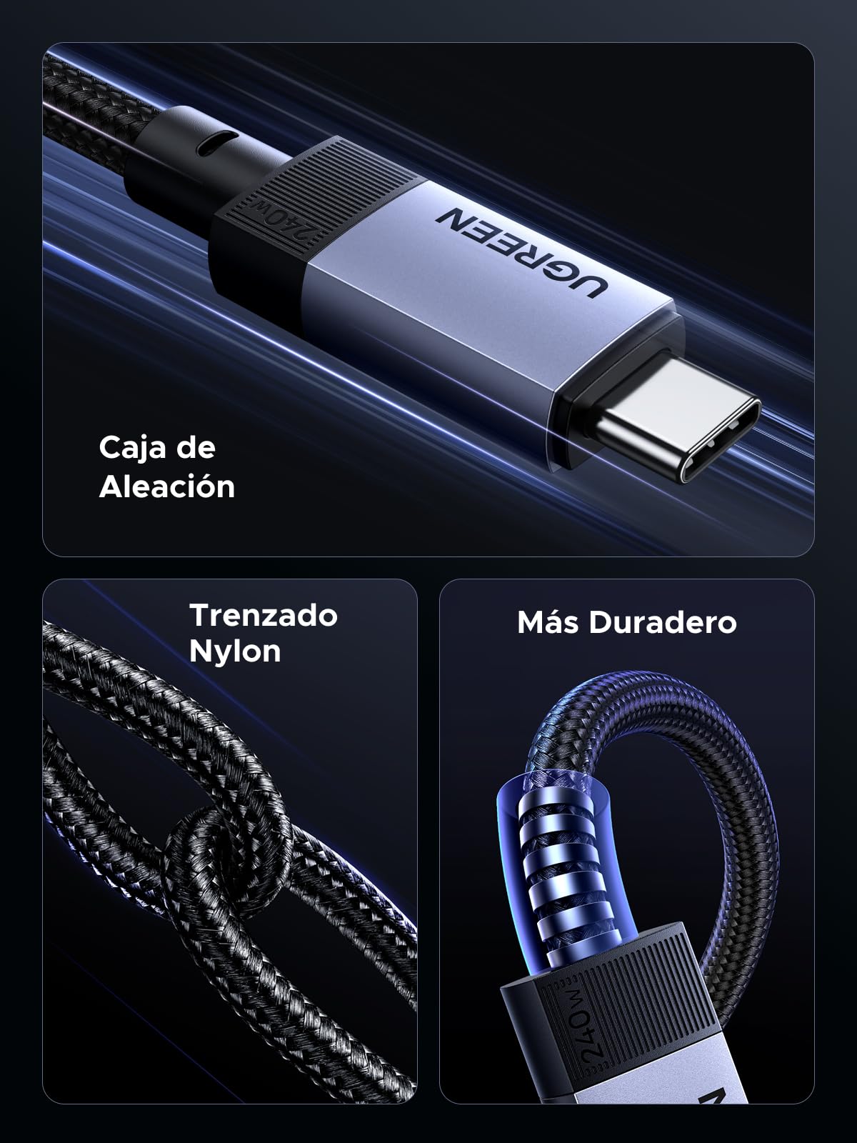 UGREEN Cable USB Type C Vídeo 8K@60hz, USB4 GEN3 40Gbps, 240W Carga Rápida PD 3.1, Compatible con Macbook Air, HP, ASUS, iPhone 17 Pro Max Air/iPhone 16/15 Pro Max, Galaxy S26/S25 Ultra, Monitor. 1M