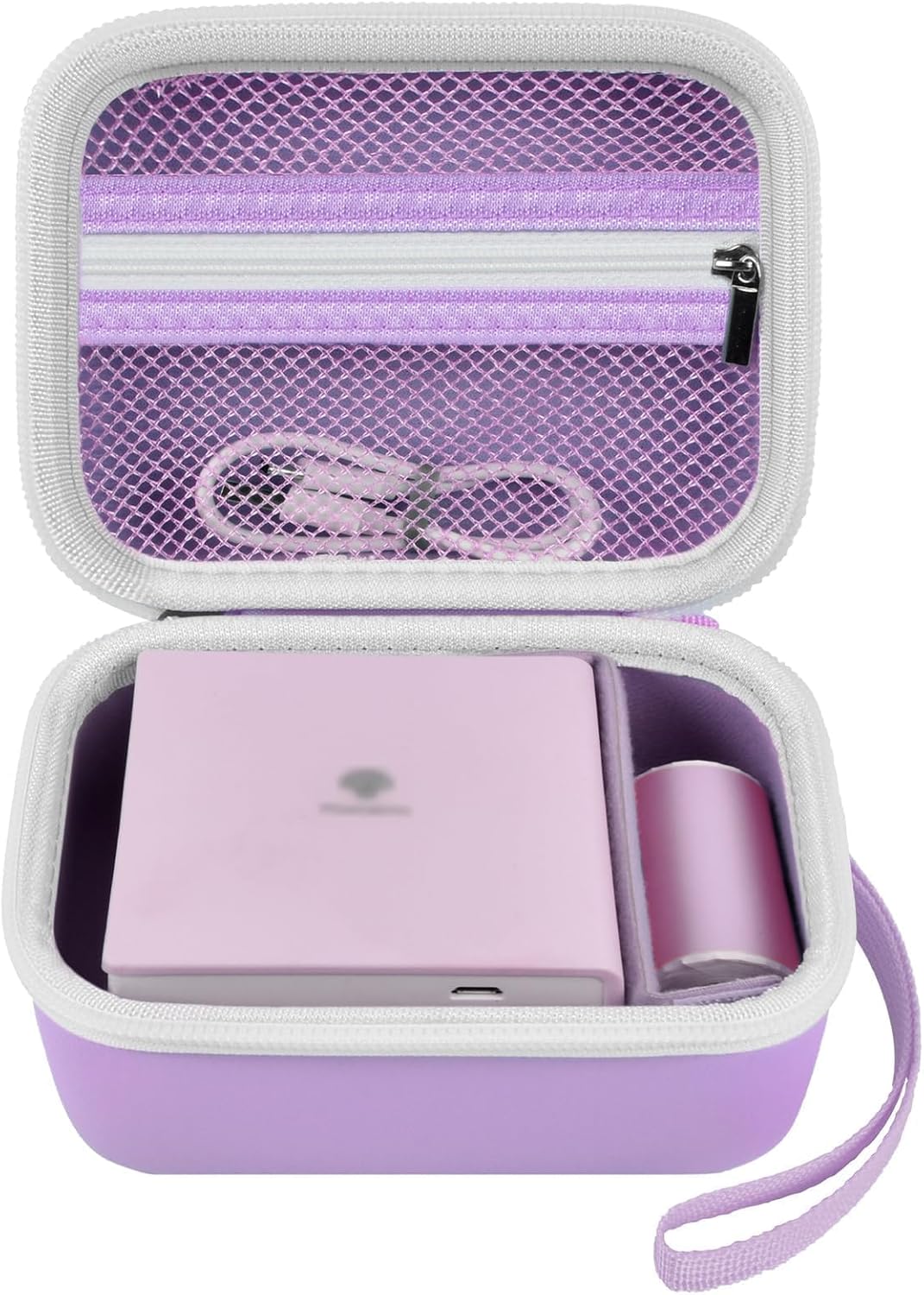 Sticker Printer Case for Memoking T02/ for ETIKEZ PM290C/ for Nelko PM230/ for Phomemo M02/ T02/ Q30S Mini Pocket Printer Machine. Holder for Label Maker, Thermal Paper, USB Cable (Box Only) -Purple