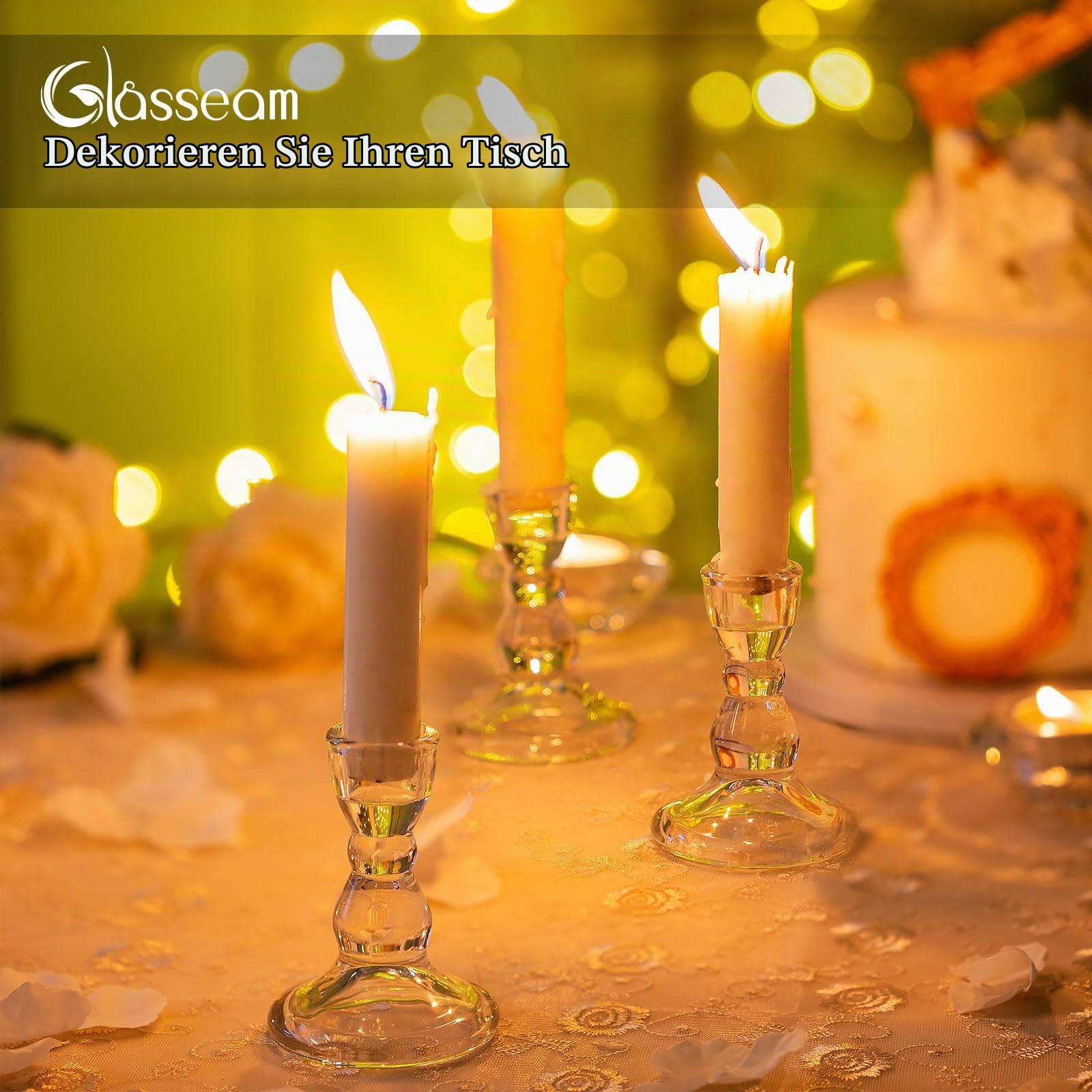 Glasseam Glas Kerzenständer Stabkerzen: 20 Stück Kerzenhalter Stabkerze | Transparent, Klein, Weihnachten, Advent, Hochzeit, Tischdeko, Kommunion