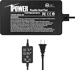 iPower Almofada de aquecimento de répteis de 10 x 18 cm 4 W com termostato ajustável, tapete térmico de terrário para aquecedor sob o tanque para tartarugas/cobras/lagartos/sapos e outros répteis