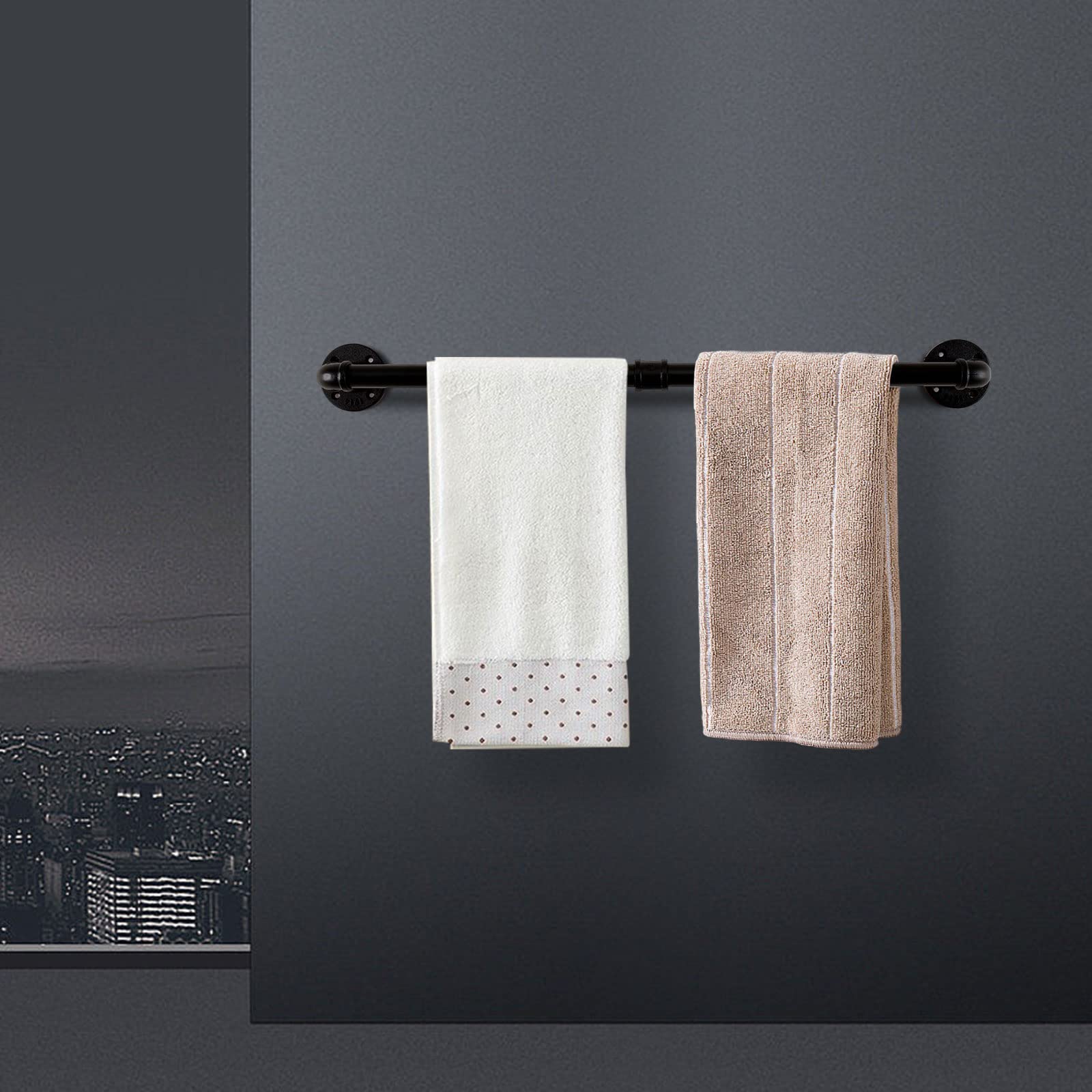 Support Mural Industriel Pour Ustensiles De Cuisine LINKPIPES - Longueur 61 Cm, Couleur Noir Gris - Avec Crochets En S, Installation Facile