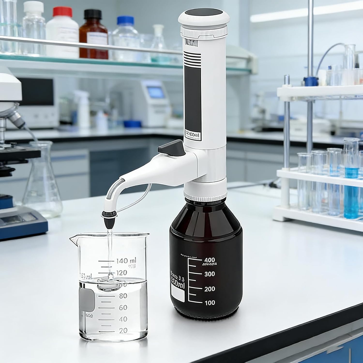 Dispensador de pipetas de líquido ajustable con 5 adaptadores, capacidad de 0,5 a 60 ml, diseño de doble válvula, ventana digital, para uso en laboratorio, herramienta de medición cuantitativa precisa