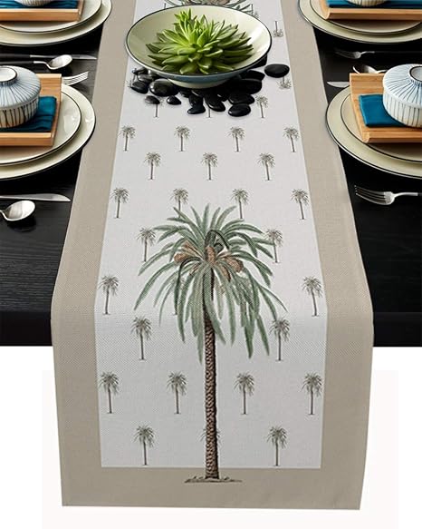 Gsypo Tropical Table Runners 70 Inches Long Palm Tree Summer Table Runner for Family Dinner/Wedding/Outdoor Indoor Party, Cotton-Polyester Blend Dresser Scarf Table Decorations
