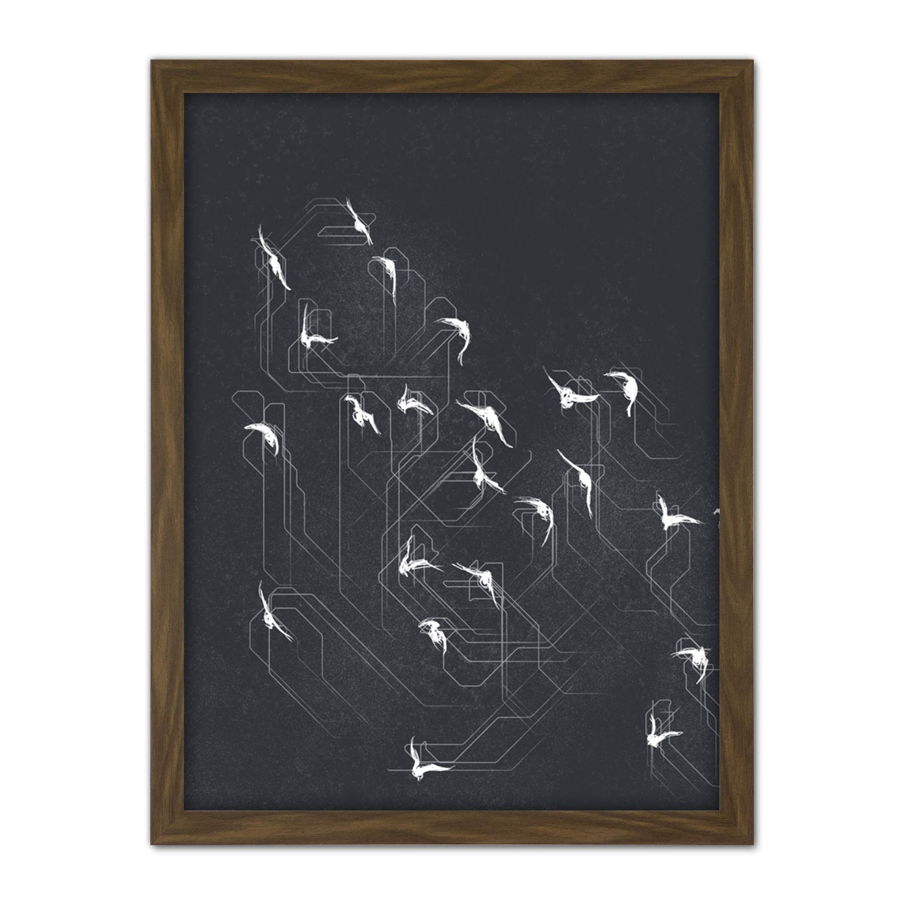 Wee Blue Coo Flock of Birds Silhouette Lines Artwork Framed Wall Art Print 18X24 Inch
