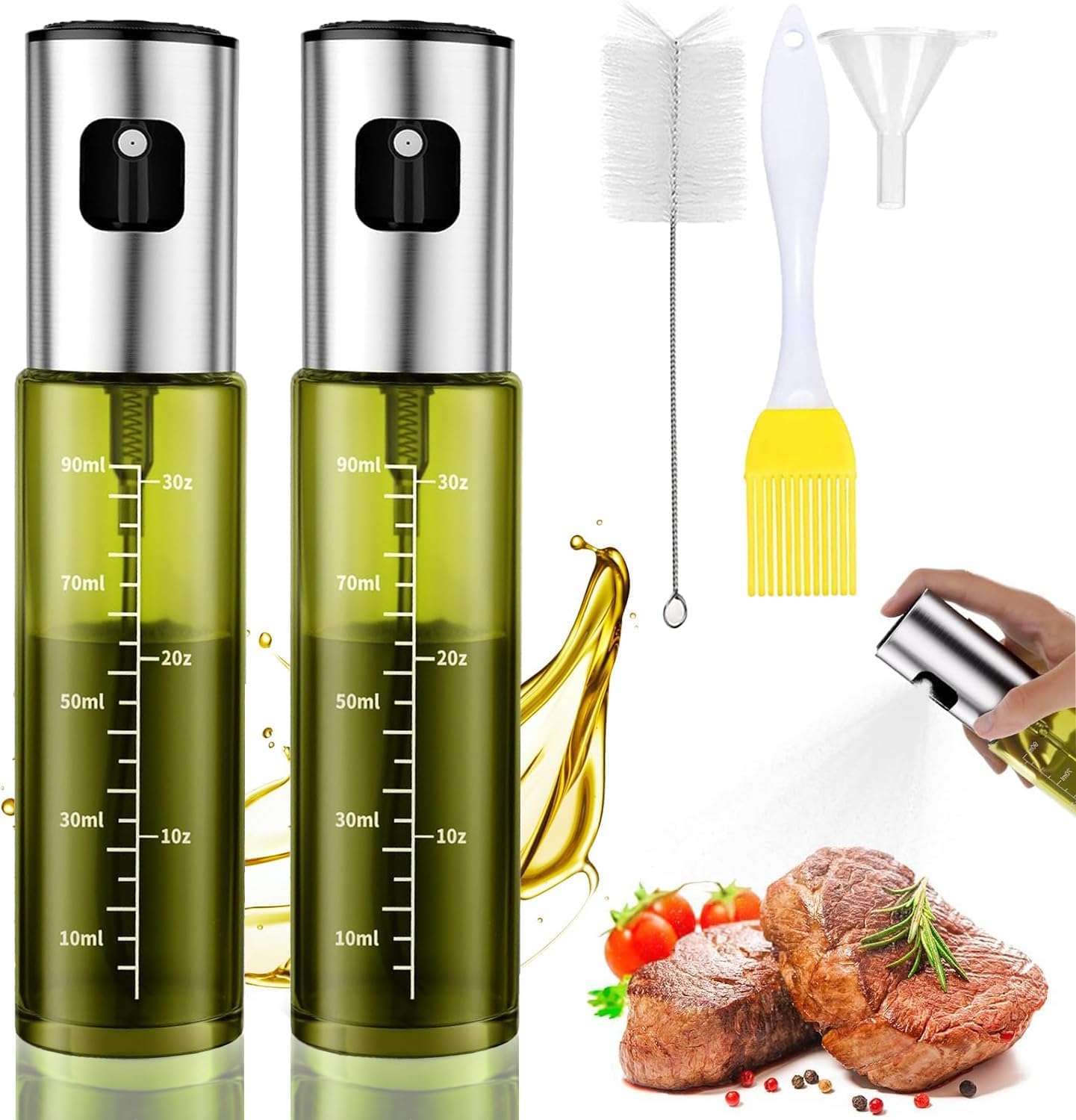 BETA NOBLE〖Verstärkte〗Ölsprüher zum Kochen, Öl Sprühflasche, Ölspray zum Kochen, Olivenölsprüher für Salat, Grillen, Backen in der Küche (2 Stück)