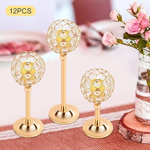 Miniatura 6 de Paquete de 12 portavelas de cristal dorados portavelas decorativo para jardín patio bares centros de mesa de Navidad