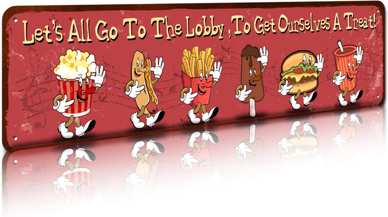 SOYAVE Cute Movie Theatre Gaming Room Snacks Sign - Let's All Go To The Lobby Vintage Wall Decor, 4x16 Inches