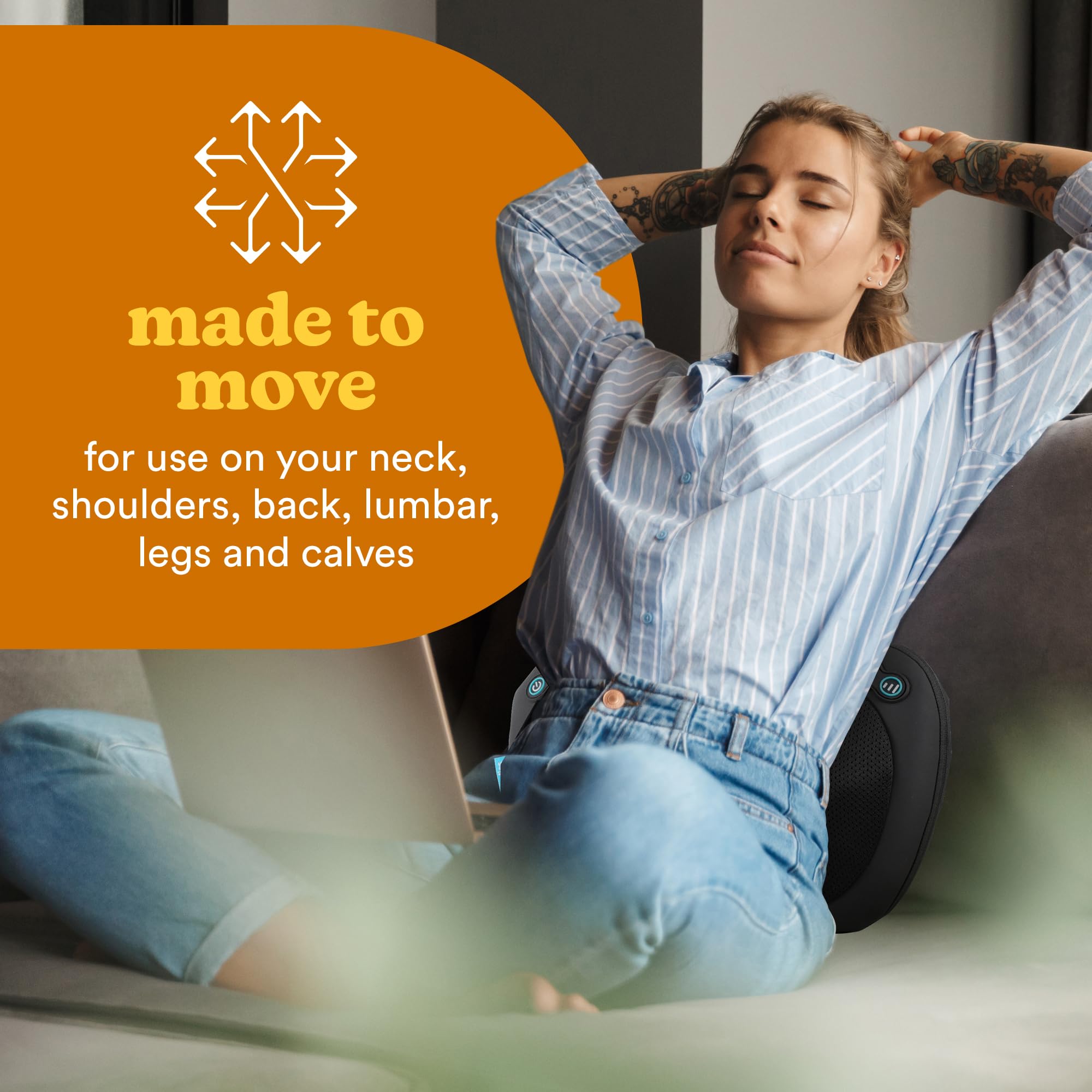 HoMedics Everybody Cojín de Masaje Shiatsu con Calor – Masajeador de Tejido Profundo para la Espalda Baja, Cuello y Hombros con 4 Nodos Rotatorios, 2 Direcciones, Cojín de Masaje Calefactado